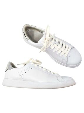 Tory Burch Howell Court Sneakers Leather White Silver Lace-Up 79646 101 Size 7